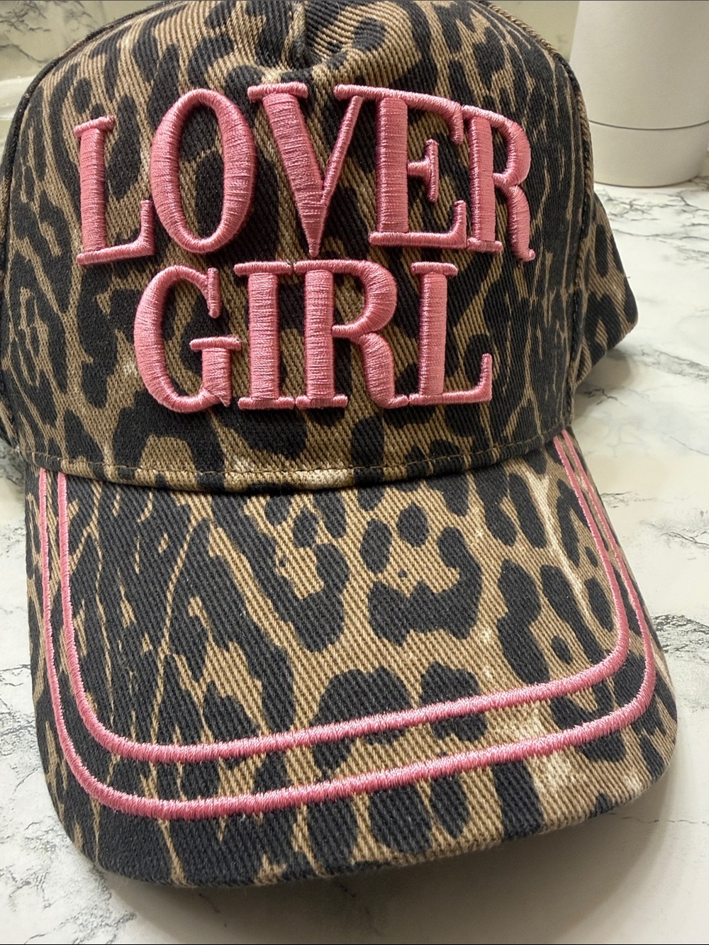 Buckle Leopard Print "Lover Girl" Pink Embroidered Baseball Cap